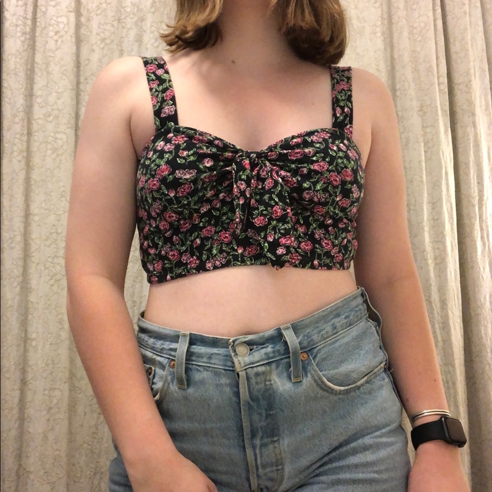 Floral Tie-Front Crop Tank